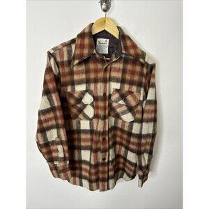 Vintage Thunderbird Men S Shacket Brown Red Wool Blend‎ 60s 70s Shirt Plaid